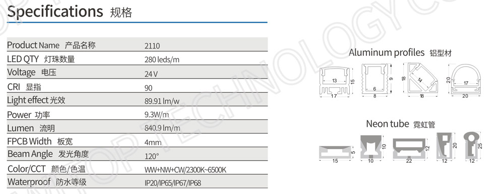 Tiny PCB 4mm Width RA95 SMD2210 Flex LED Strip Series 280led/m